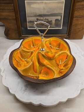 Vintage Sequoia Orange/Brown Ceramic/Pottery Divided Serving Dish